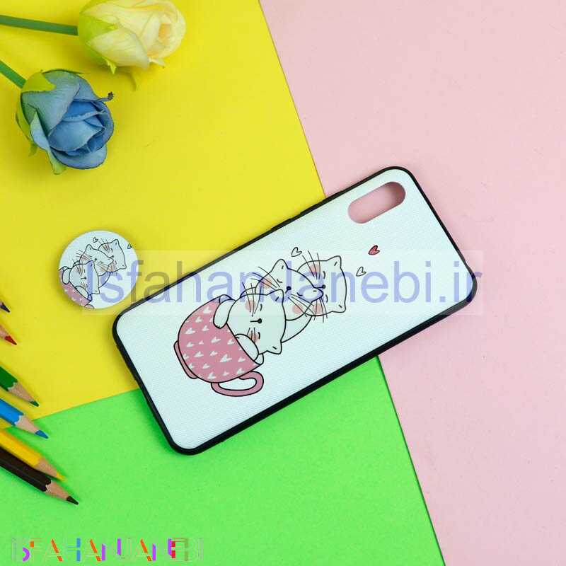 اصفهان جانبی-قاب فانتزی برجسته + پاپ سوکت طرح گربه شیائومی Redmi 9A سری D