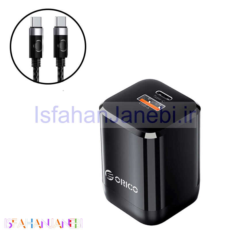 اصفهان جانبی-شارژر دیواری 35 وات اوریکو CR-35AC-C-US GaN QC3.0 PD 3A + کابل تایپ سی