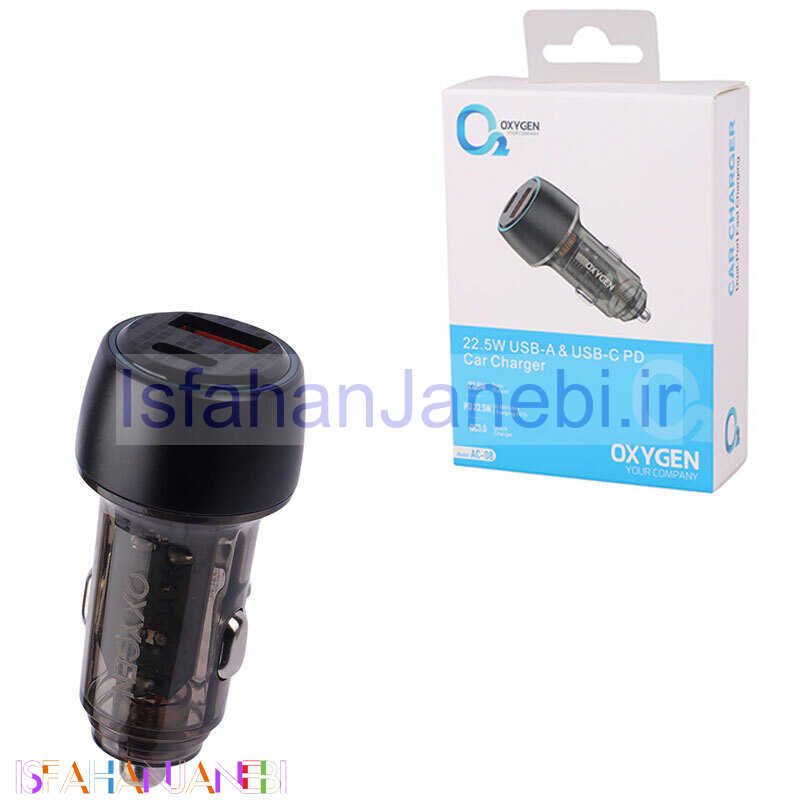 اصفهان جانبی-شارژر فندکی فست شارژ Oxygen AC-08 3.1A QC3.0 PD 18W