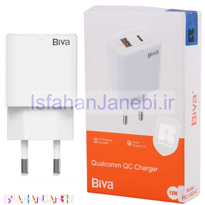 اصفهان جانبی-کلگی شارژ Biva HC-04Q+C 2Port 3A QC3.0 PD 18W