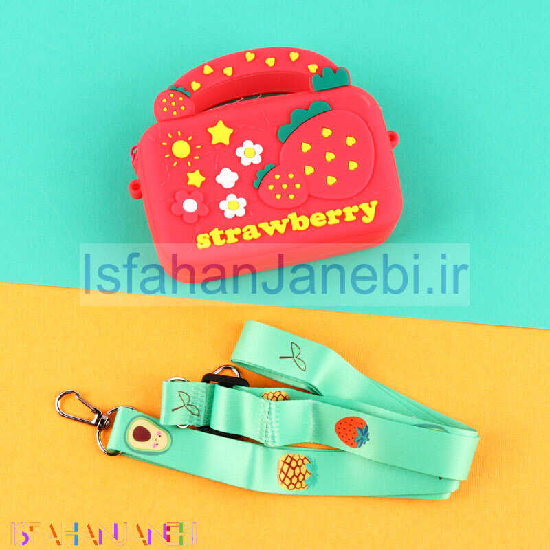 اصفهان جانبی-کیف هندزفری سیلیکونی بنددار چمدانی Strawberry