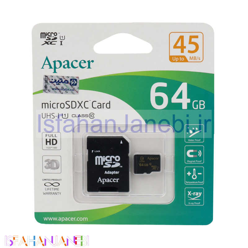 اصفهان جانبی-رم میکرو 64 گیگ اپیسر Apacer U1 C10 45MB/s + خشاب