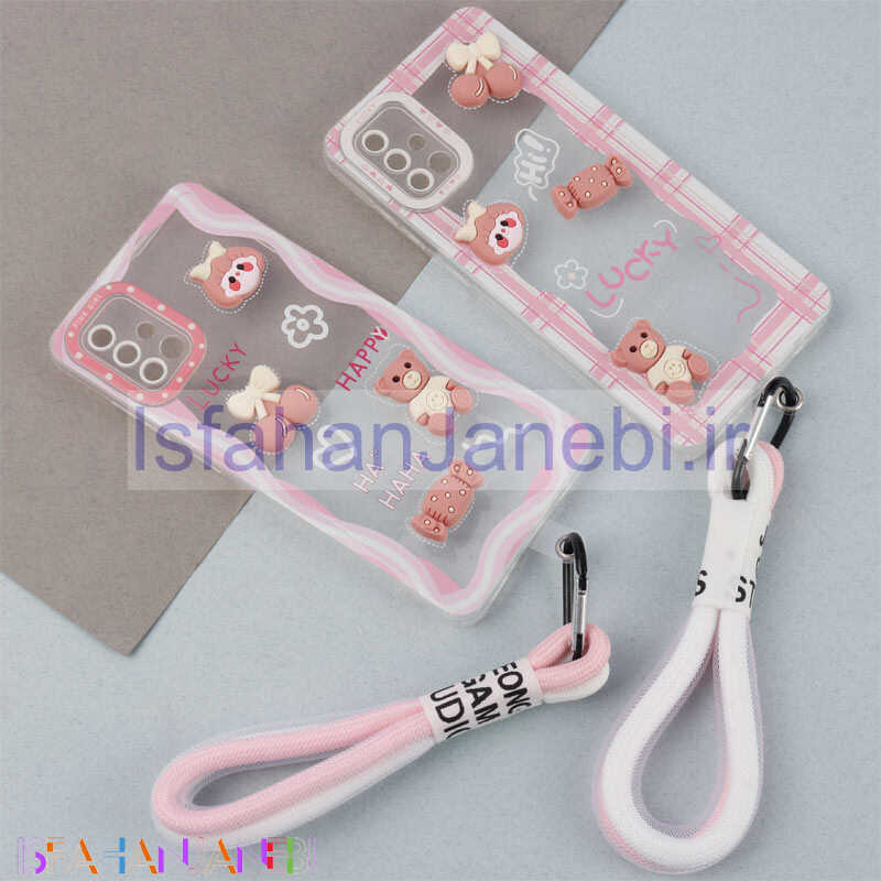 اصفهان جانبی-قاب ژله ای عروسک برجسته محافظ لنزدار + بند آویز لنیارد Samsung Galaxy A71