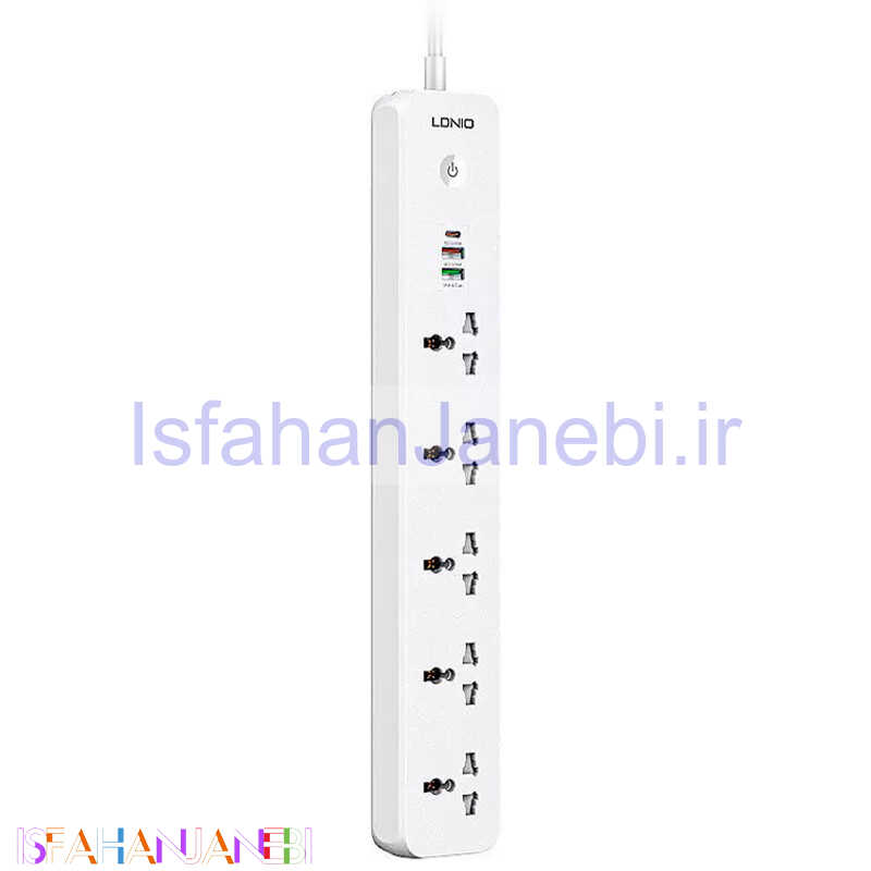 اصفهان جانبی-چند راهی 5 خانه برق ارت دار الدینیو SC5319 با کابل 2 متری + شارژر USB و Type-C