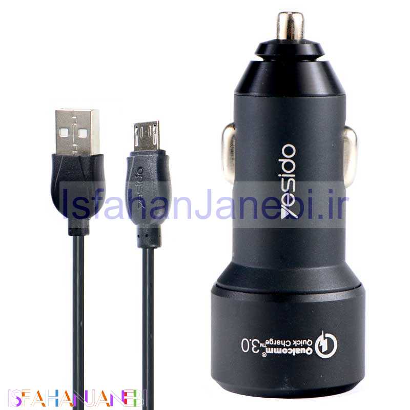 اصفهان جانبی-شارژر فندکی فست شارژ Yesido Y26 QC3 + کابل میکرو یو اس بی