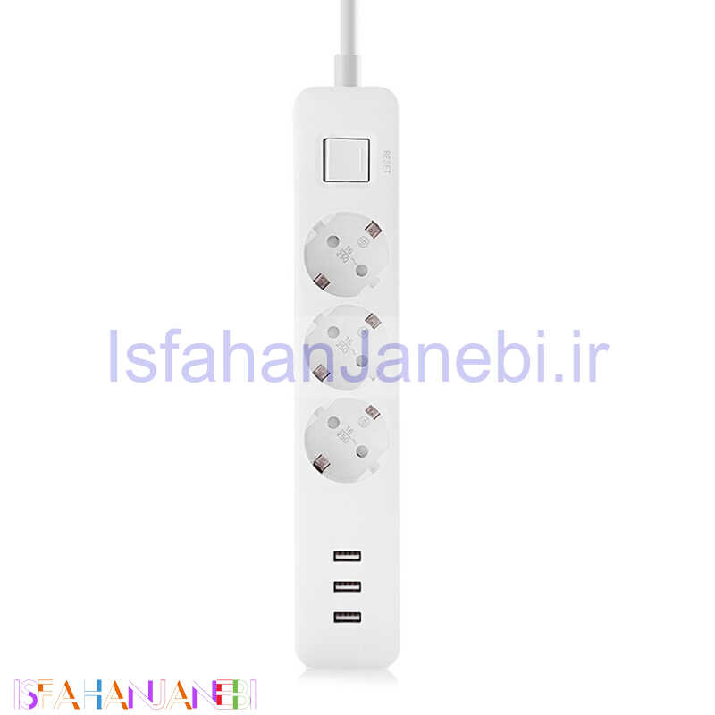اصفهان جانبی-سه راهی برق ارت دار Xiaomi XMCXB04QM 1.4M + شارژر USB