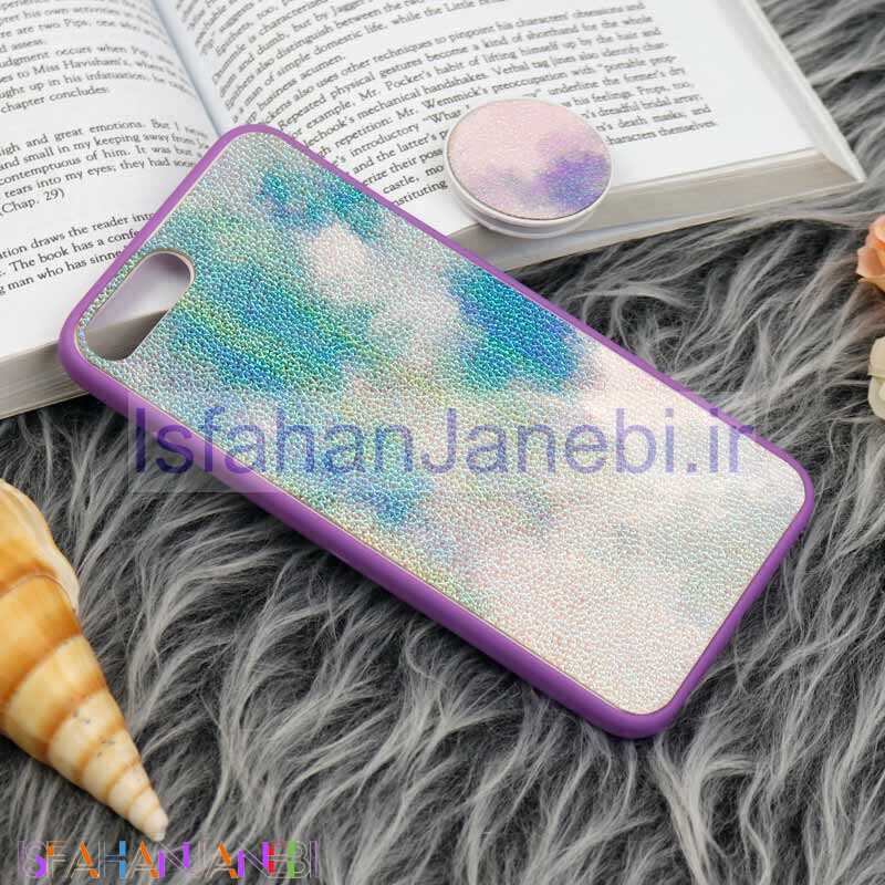 اصفهان جانبی-قاب چرمی هولوگرامی پاپ سوکت دار iPhone 7 Plus / 8 Plus بنفش