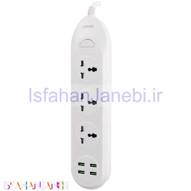 اصفهان جانبی-چند راهی 3 خانه برق ارت دار الدینیو SC-16 با کابل 2 متری + شارژر USB