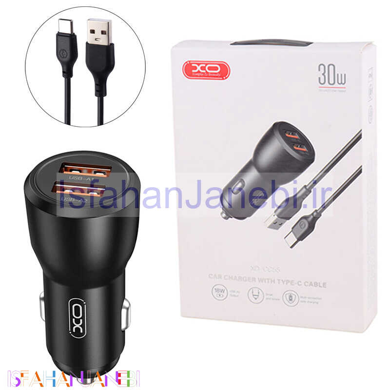 اصفهان جانبی-شارژر فندکی فست شارژ XO XO-CC55 3A 18W + کابل تایپ سی