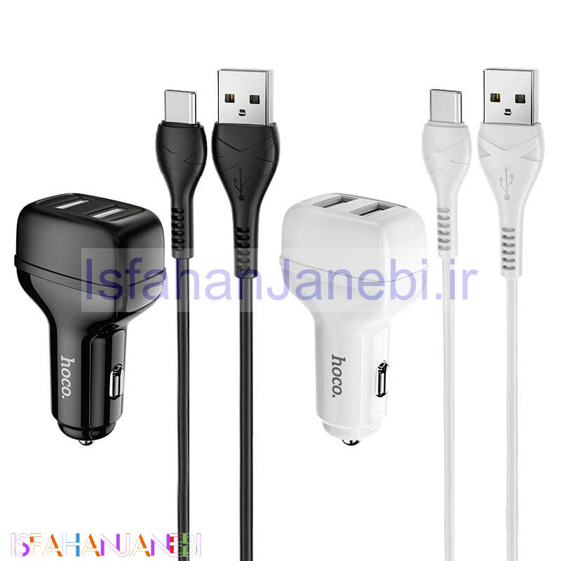 اصفهان جانبی-شارژر فندکی Hoco Z36 2.4A + کابل Type-C (گارانتی 12 ماهه)