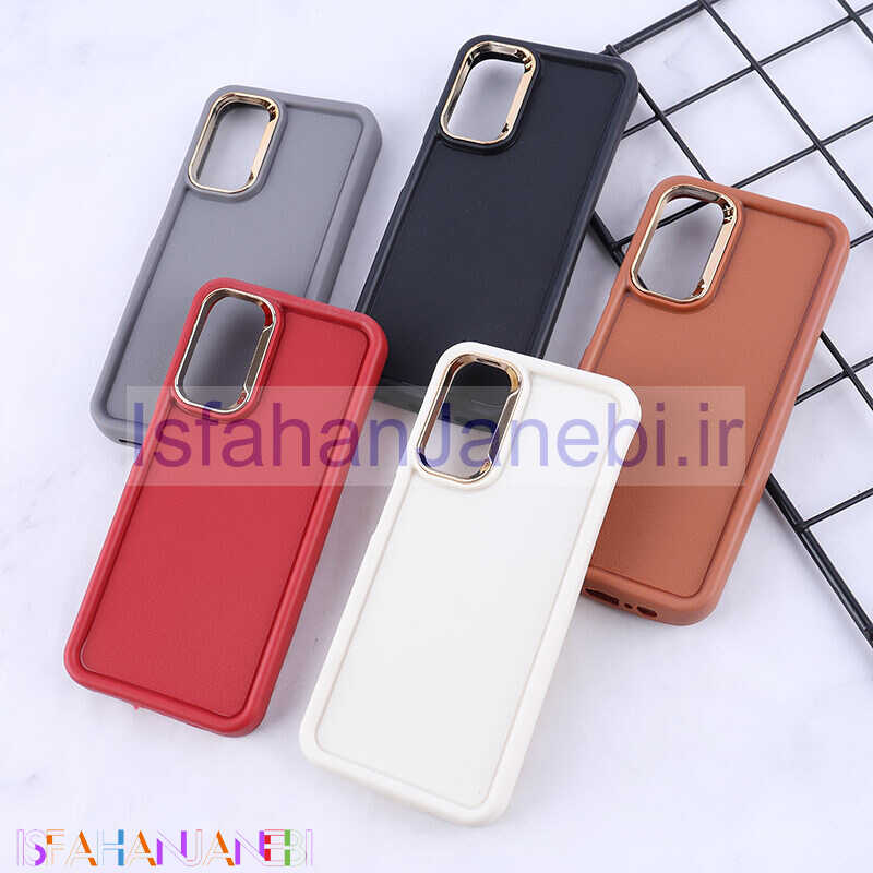 اصفهان جانبی-قاب سولید چرمی سامسونگ Galaxy A14 4G / A14 5G دور محافظ متال