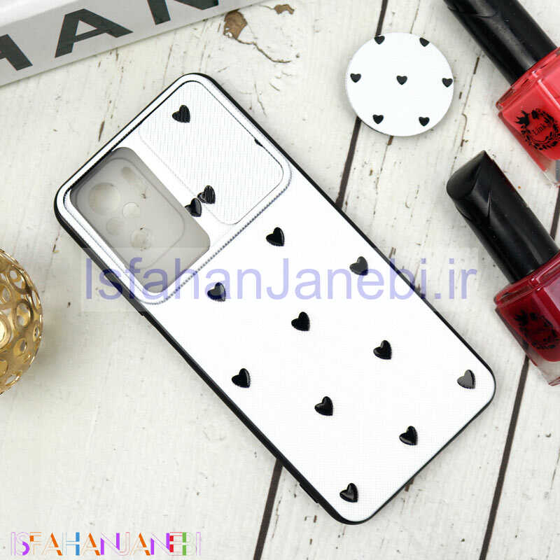 اصفهان جانبی-قاب طرحدار محافظ لنزدار کشویی + پاپ سوکت طرح قلب مشکی شیائومی Redmi Note 10 سری B