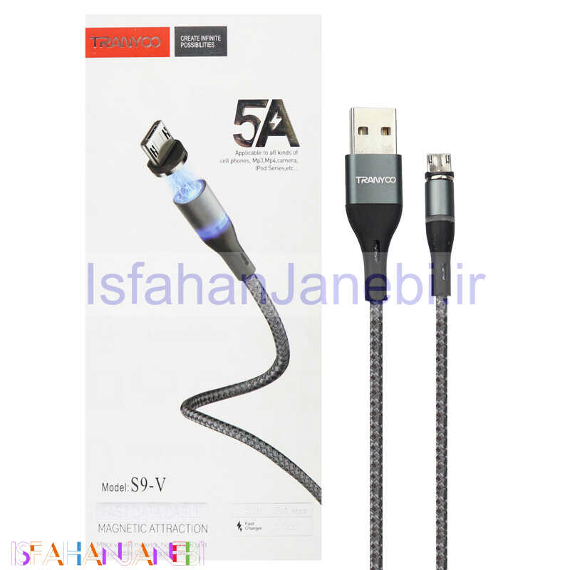 اصفهان جانبی-کابل میکرو یو اس بی فست شارژ مگنتی Tranyoo S9-V 5A 1m