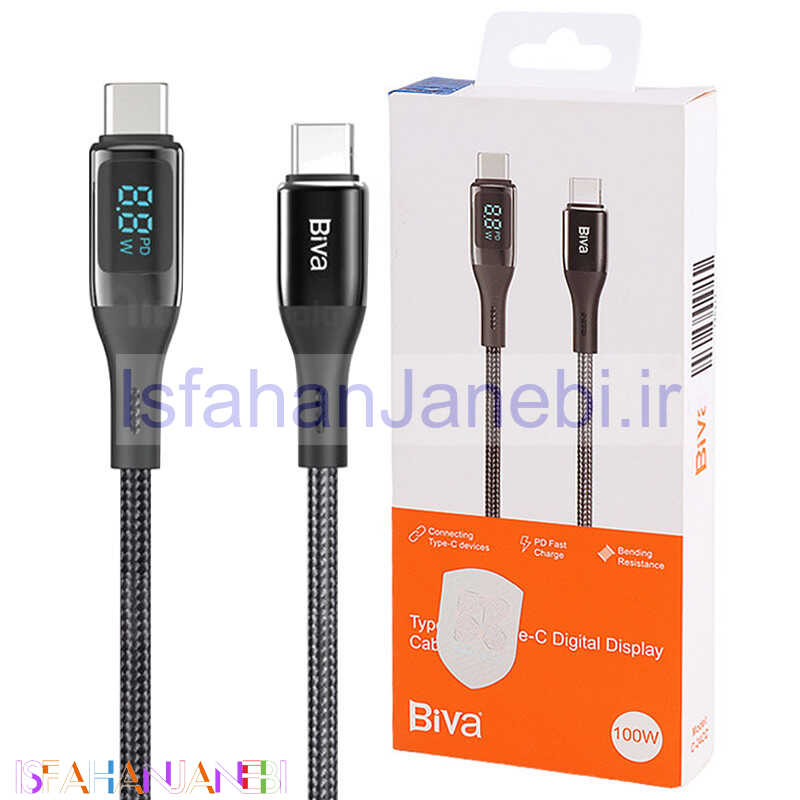 اصفهان جانبی-کابل تبدیل فست شارژ Biva C-24CC Type-C To Type-C PD 100W 1.5m