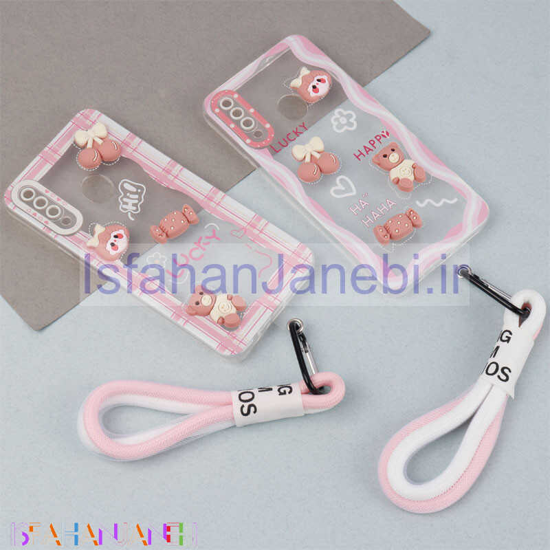 اصفهان جانبی-قاب ژله ای عروسک برجسته محافظ لنزدار + بند آویز لنیارد Samsung Galaxy A20s