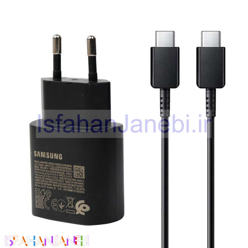 اصفهان جانبی-شارژر دیواری فست شارژ اورجینال Samsung Note 10 3A PD 25W + کابل Type-C