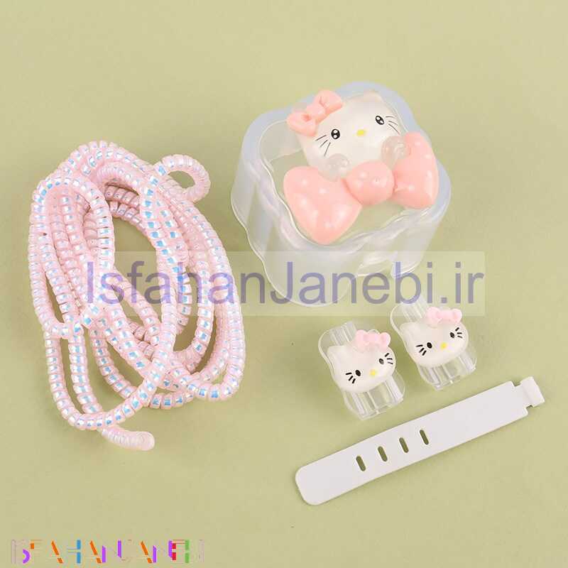 اصفهان جانبی-ست محافظ کابل و کلگی شارژر آیفون طرح Kitty پاپیونی