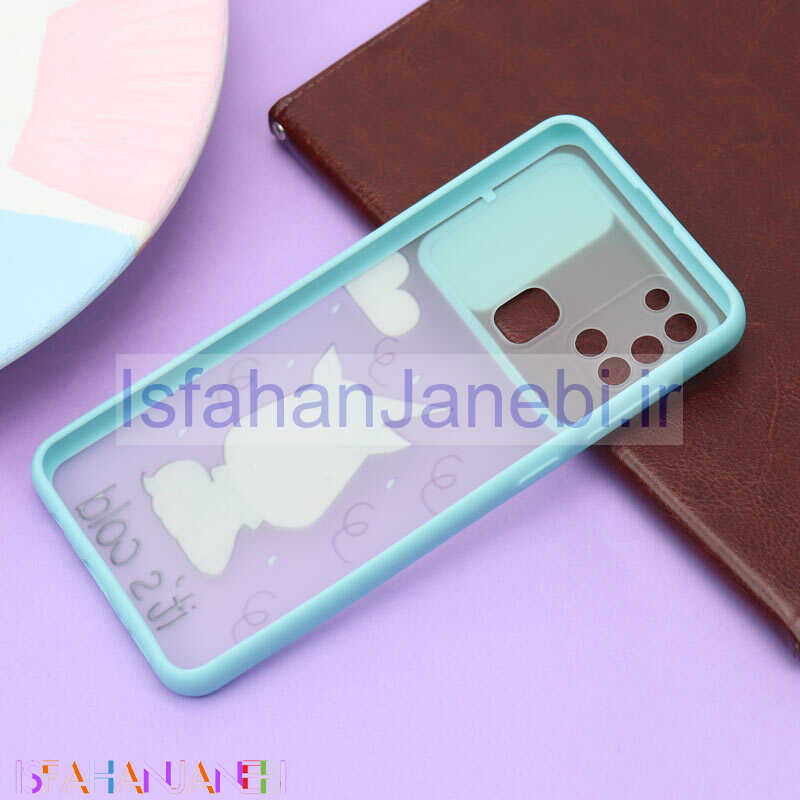 اصفهان جانبی-قاب محافظ لنز دار کشویی طرحدار سبزآبی Samsung A21s