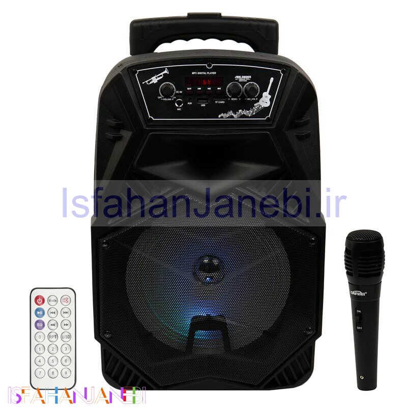 اصفهان جانبی-اسپیکر چمدانی بلوتوثی رم و فلش خور JBK-0806S + میکروفون و ریموت کنترل