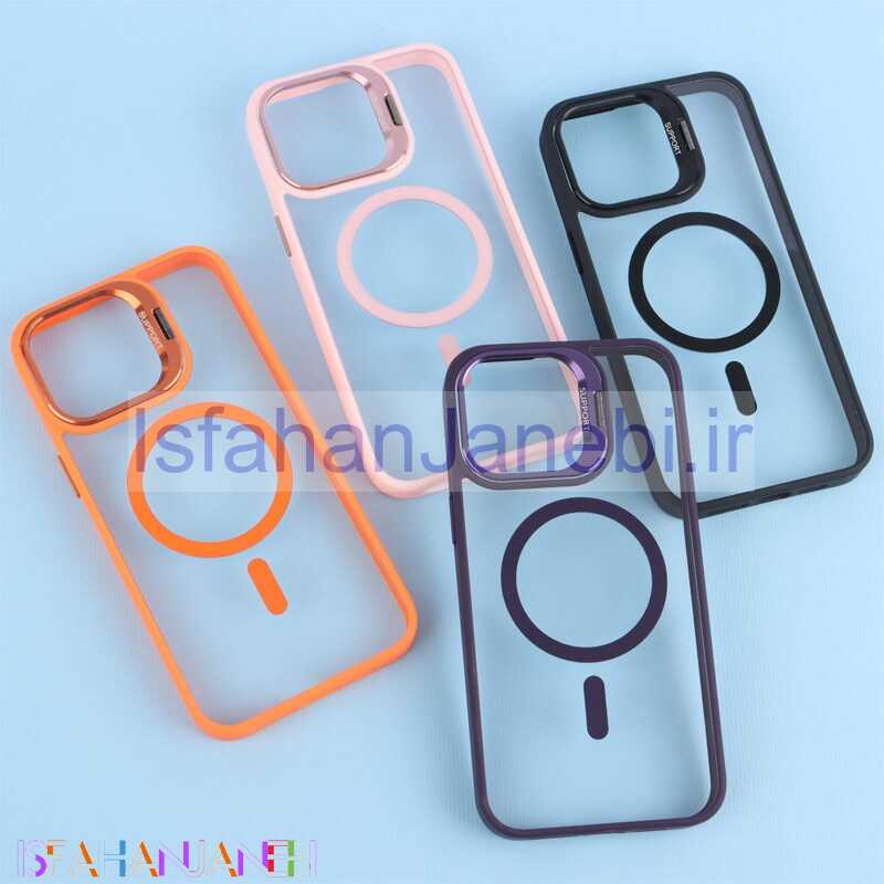 اصفهان جانبی-قاب PC مگ سیف استندشو با محافظ لنز رینگی آیفون iPhone 15 Pro Max