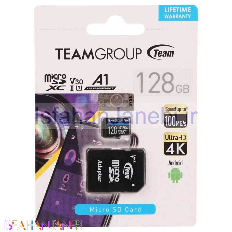 اصفهان جانبی-رم میکرو 128 گیگ تیم گروپ TeamGroup A1 V30 U3 100MB/s + خشاب