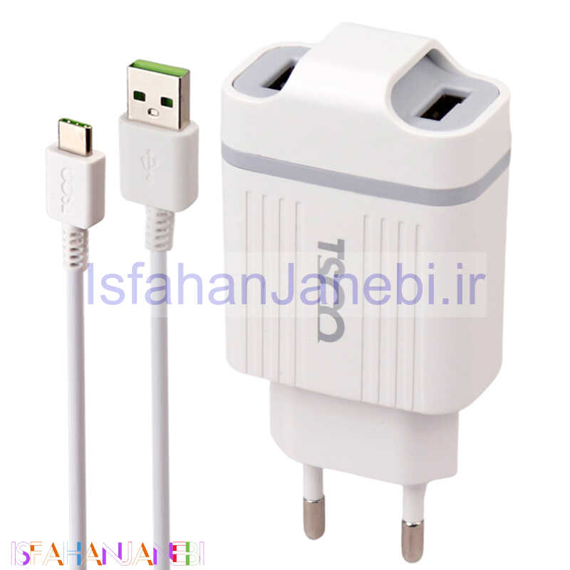 اصفهان جانبی-شارژر دیواری TSCO TTC49N 2Port 2.1A 10.5W + کابل تایپ سی