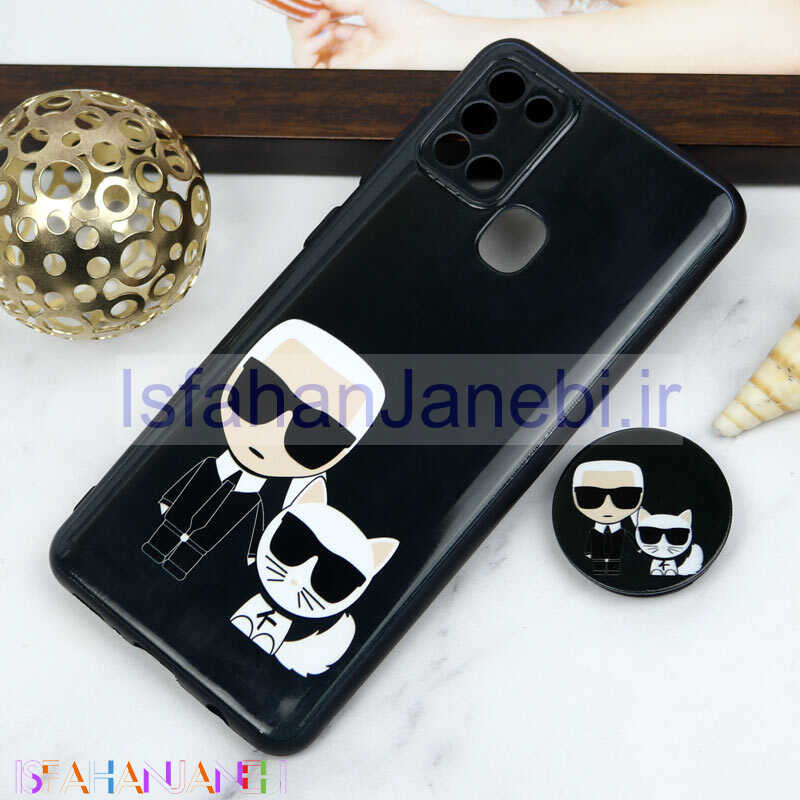 اصفهان جانبی-قاب PC محافظ لنز دار طرح Boss Cat + پاپ سوکت Samsung Galaxy A21s