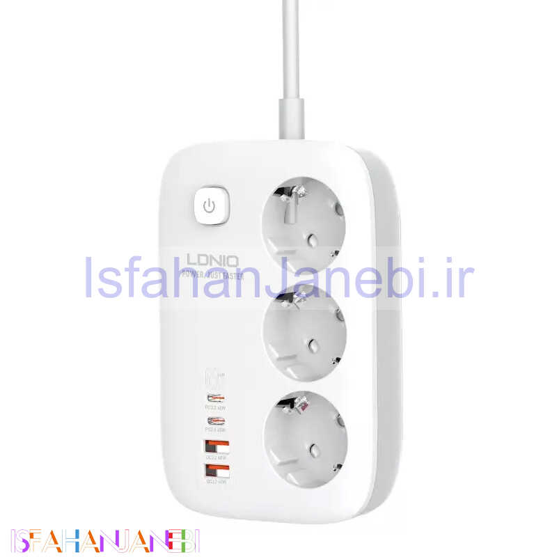 اصفهان جانبی-چند راهی 3 خانه برق ارت دار الدینیو SE3436 با کابل 2 متری + شارژر USB و Type-C