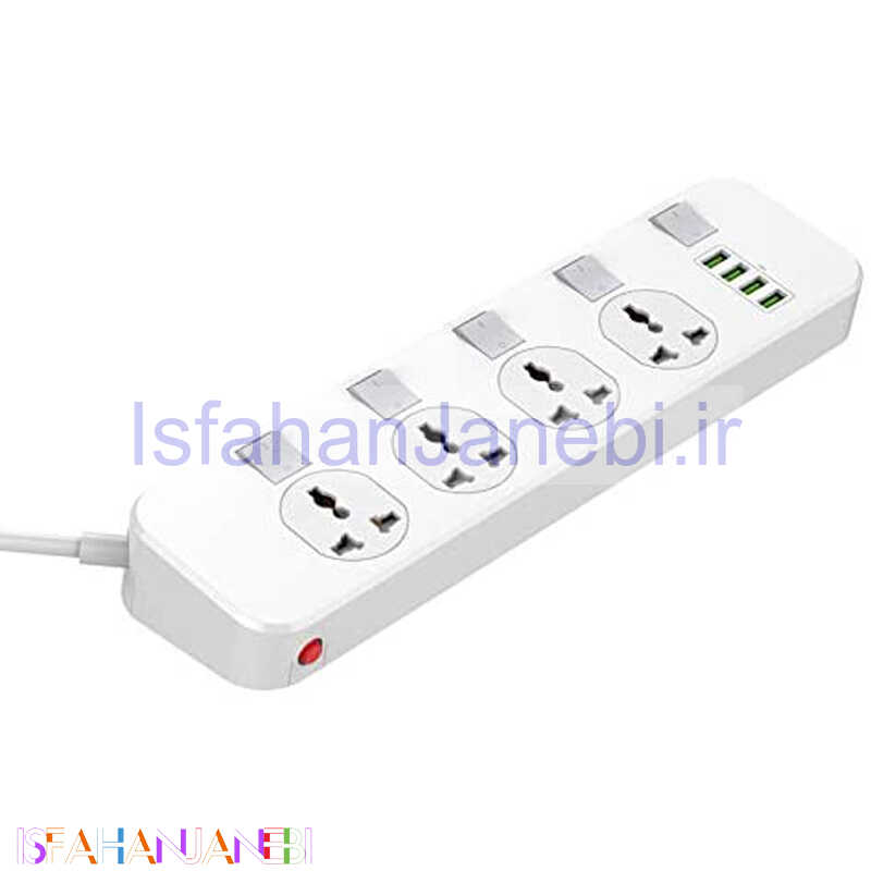 اصفهان جانبی-چند راهی 4 خانه برق ارت دار LDNIO SC4408 با کابل 2 متری + شارژر USB