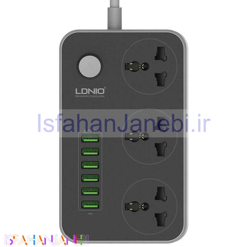 اصفهان جانبی-چند راهی 3 خانه برق الدینیو SC3604 با کابل 2 متری + شارژر USB