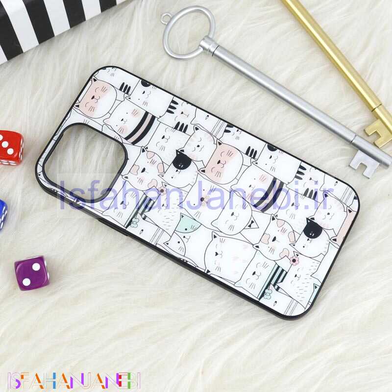 اصفهان جانبی-قاب پشت گلسی طرحدار گربه iPhone 13 Pro Max