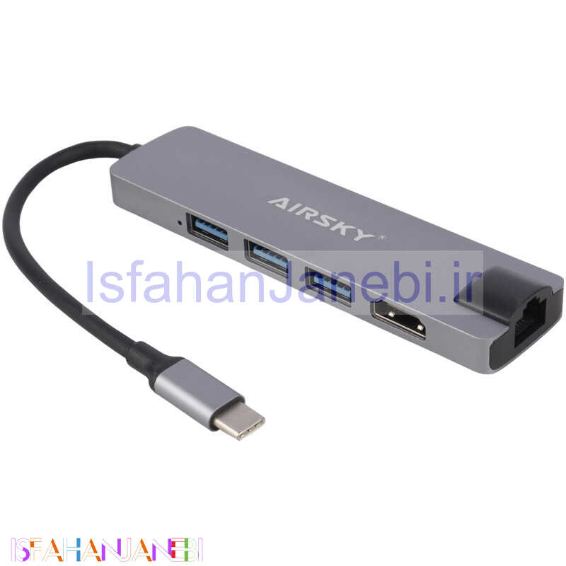 اصفهان جانبی-هاب 5 پورت Type-C آیفورتک AIRSKY HC-13M