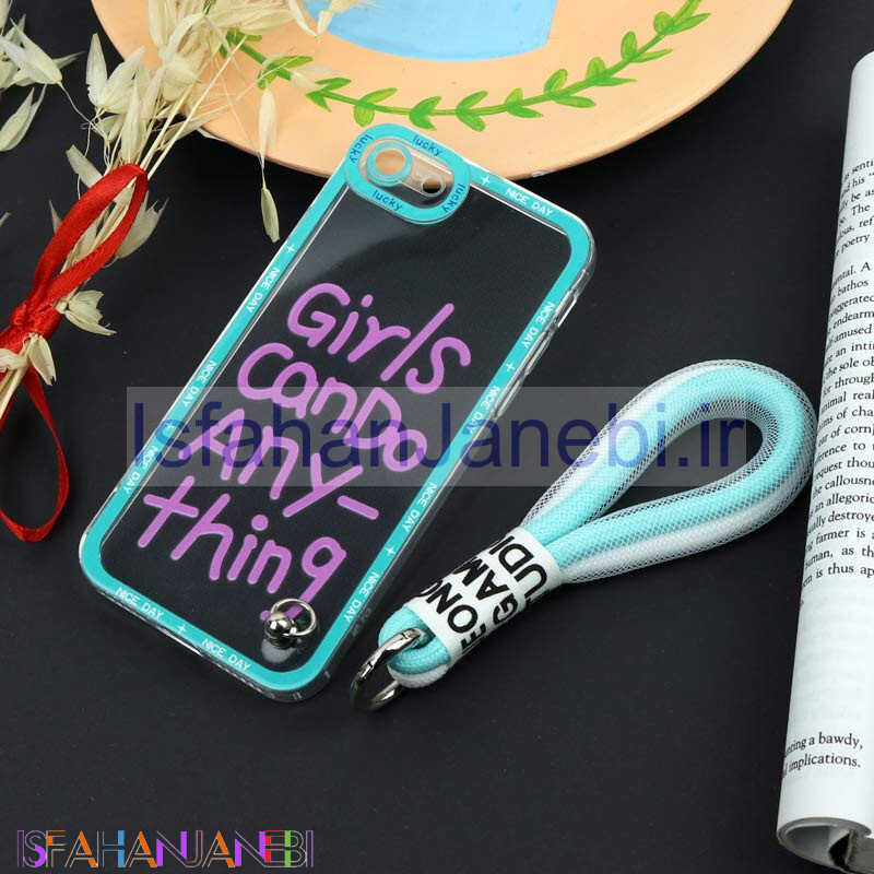 اصفهان جانبی-قاب طرحدار Girls Can Do محافظ لنزدار + بند آویز لنیارد iPhone 7/8