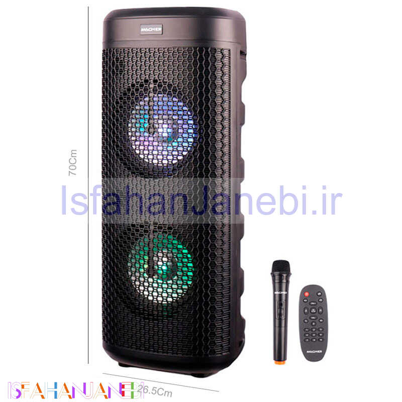 اصفهان جانبی-اسپیکر چمدانی بلوتوثی رم و فلش خور Macher MR-810 + میکروفون و ریموت کنترل