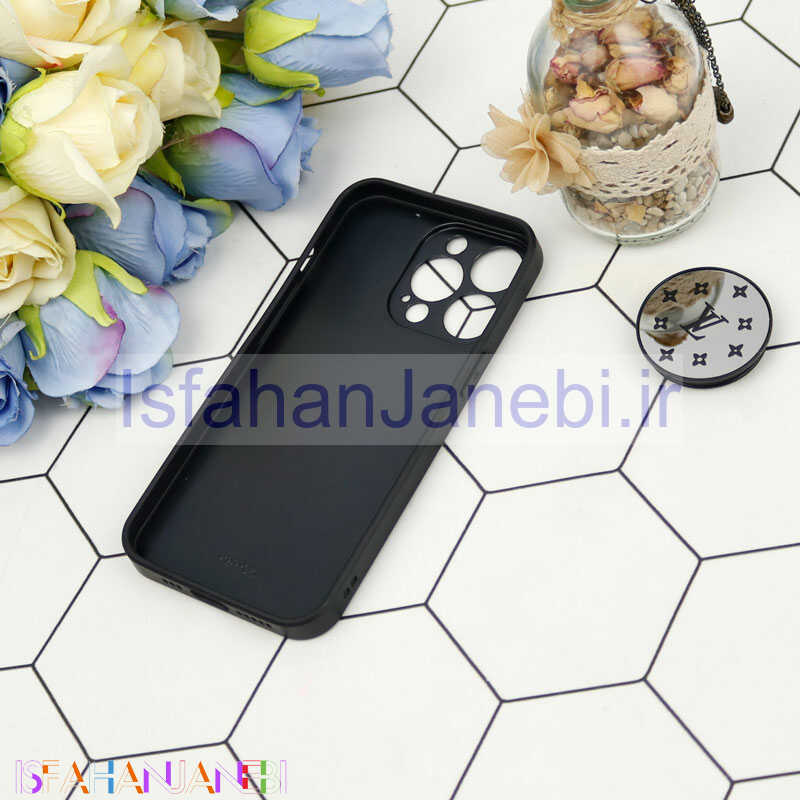 اصفهان جانبی-قاب محافظ لنزدار آینه ای + پاپ سوکت طرح LV مشکی iPhone 13 Pro