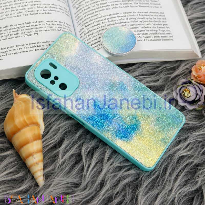اصفهان جانبی-قاب چرمی هولوگرامی پاپ سوکت دار Xiaomi Poco F3 سبز آبی