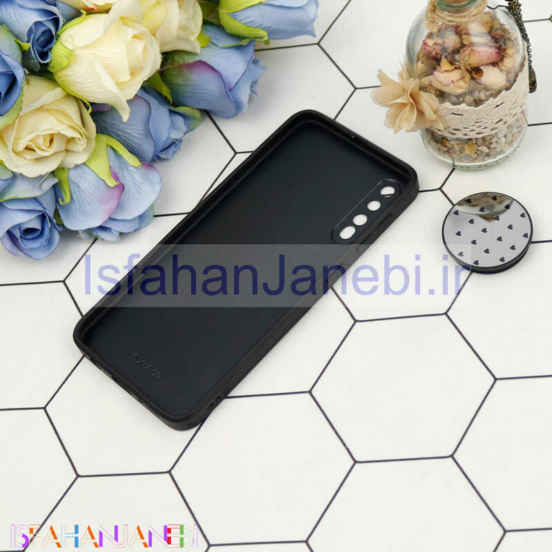 اصفهان جانبی-قاب محافظ لنزدار آینه ای + پاپ سوکت طرح قلب مشکی Samsung Galaxy A30s/A50s