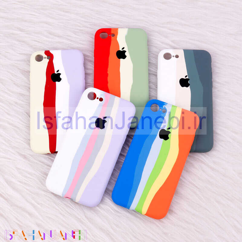 اصفهان جانبی-قاب سیلیکونی اورجینال رنگین کمانی محافظ لنزدار iPhone 7/8/SE 2020