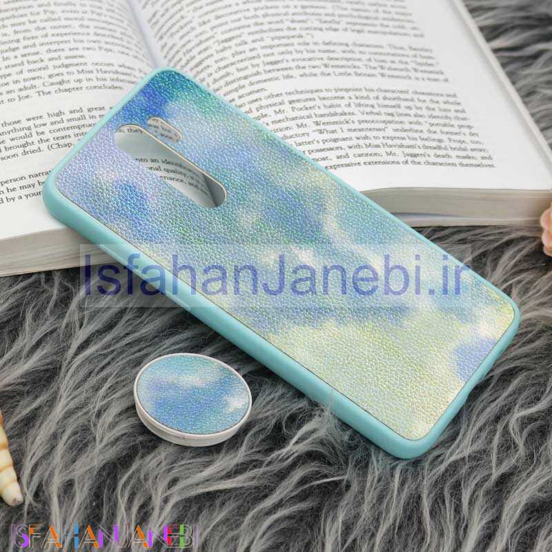 اصفهان جانبی-قاب چرمی هولوگرامی پاپ سوکت دار Xiaomi Redmi Note 8 Pro سبز آبی