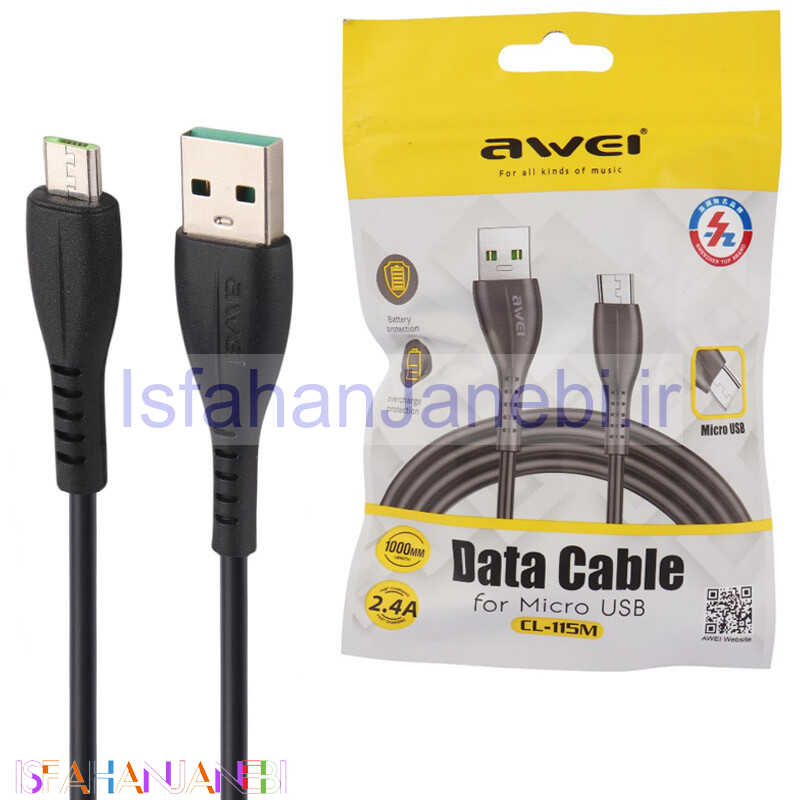 اصفهان جانبی-کابل میکرو یو اس بی فست شارژ Awei CL-115M 2.4A 1m