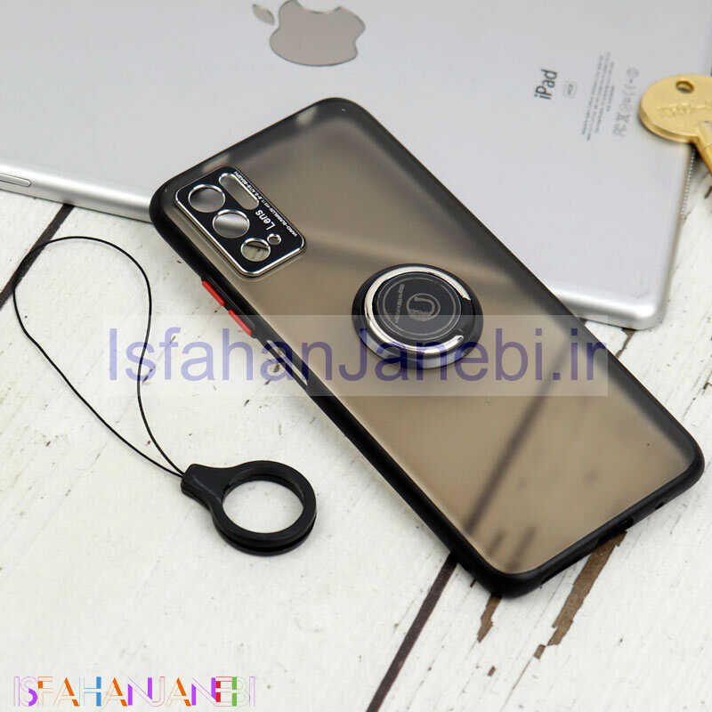 اصفهان جانبی-قاب مات محافظ لنزدار فلزی + هولدر و آویز حلقه ای Xiaomi Poco M3 Pro