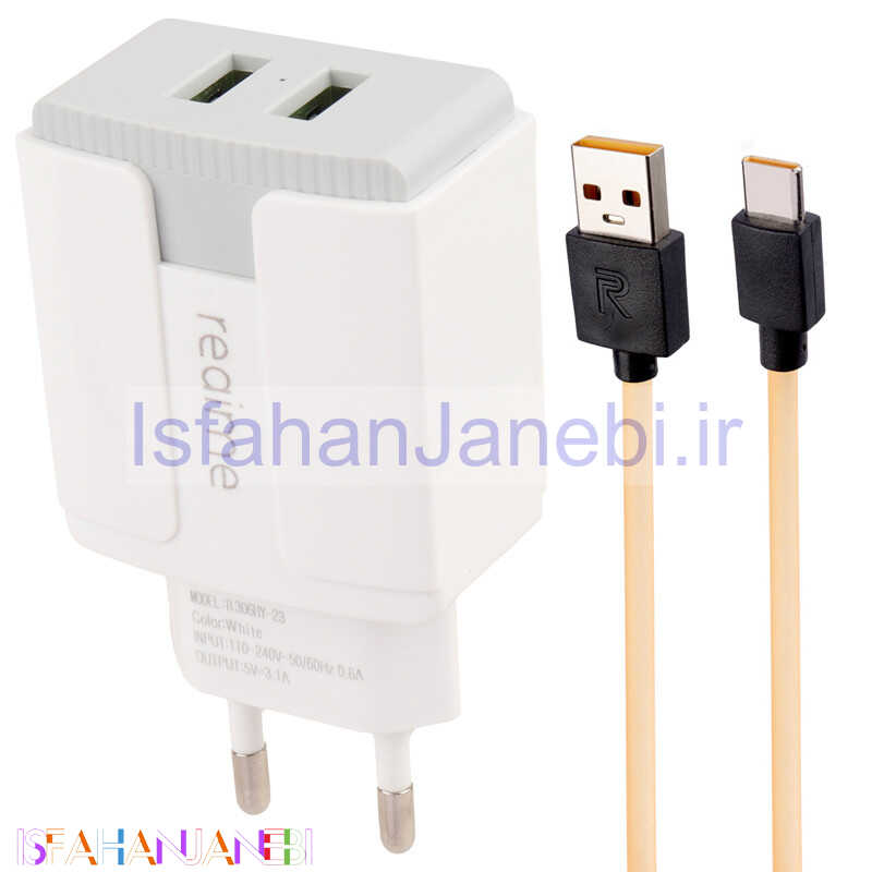 اصفهان جانبی-شارژر دیواری فست شارژ Realme R306HY-23 3.1A 15.5W + کابل تایپ سی