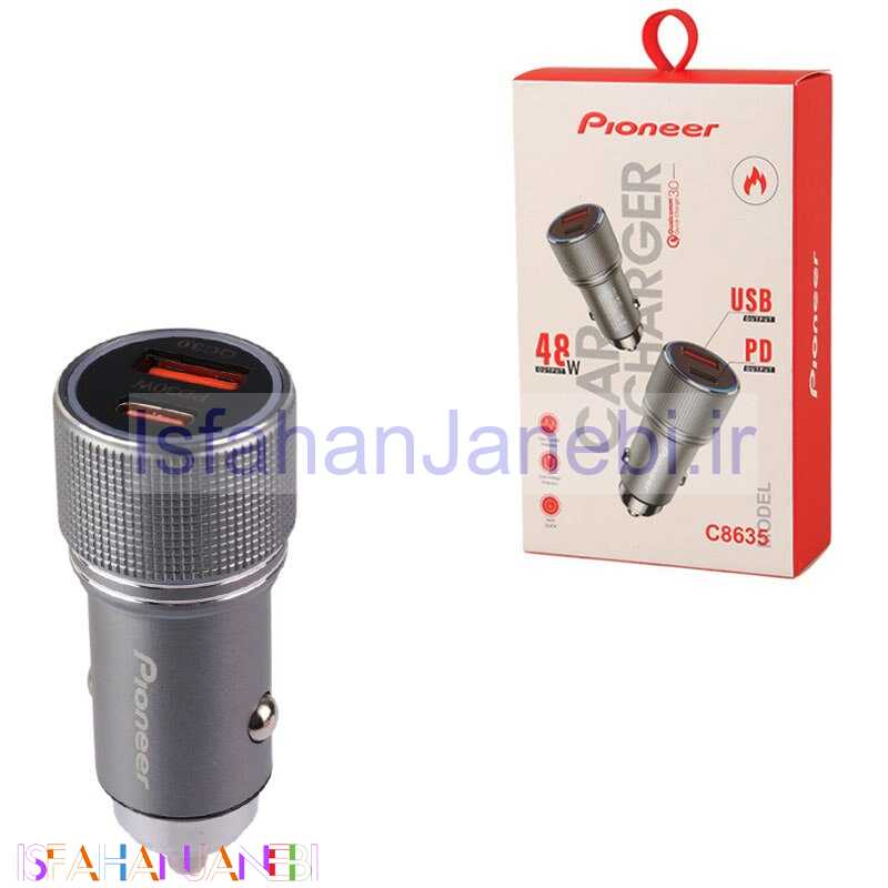 اصفهان جانبی-شارژر فندکی فست شارژ Pioneer C8635 QC3.0 PD 18W