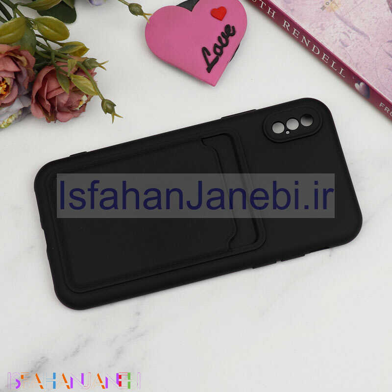 اصفهان جانبی-قاب سیلیکونی جاکارتی دار محافظ لنزدار iPhone X/XS