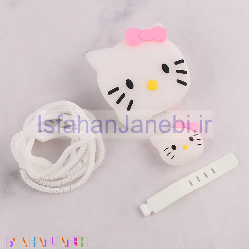 اصفهان جانبی-ست محافظ کابل و کلگی شارژر سیلیکونی آیفون طرح Kitty