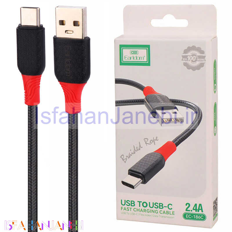 اصفهان جانبی-کابل تایپ سی فست شارژ Earldom EC-186C 2.4A 1m