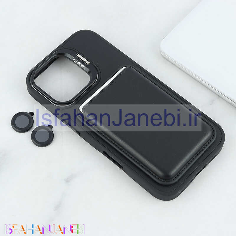 اصفهان جانبی-قاب مگ سیف Support آیفون iPhone 16 جاکارتی دار استندشو با محافظ لنز رینگی