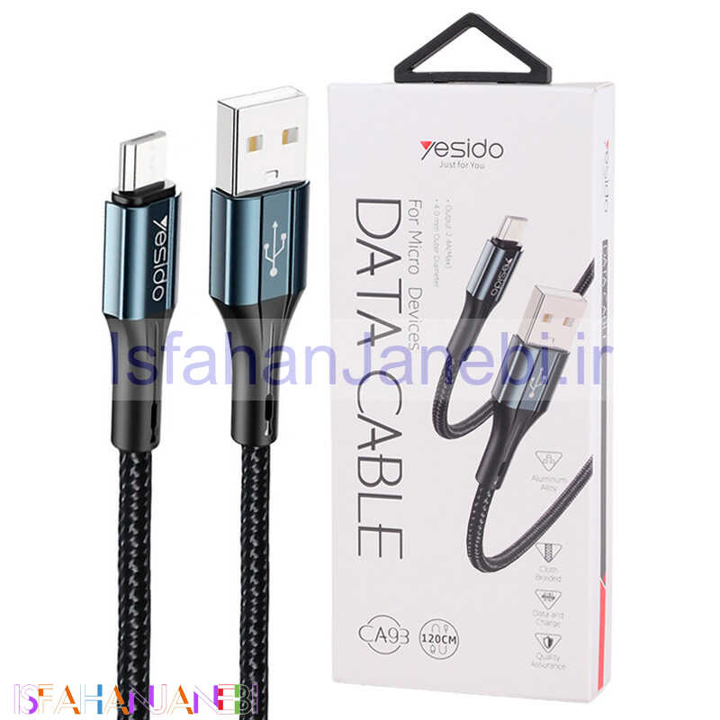 اصفهان جانبی-کابل میکرو یو اس بی فست شارژ Yesido CA93 2.4A VOOC QC PD 1.2m