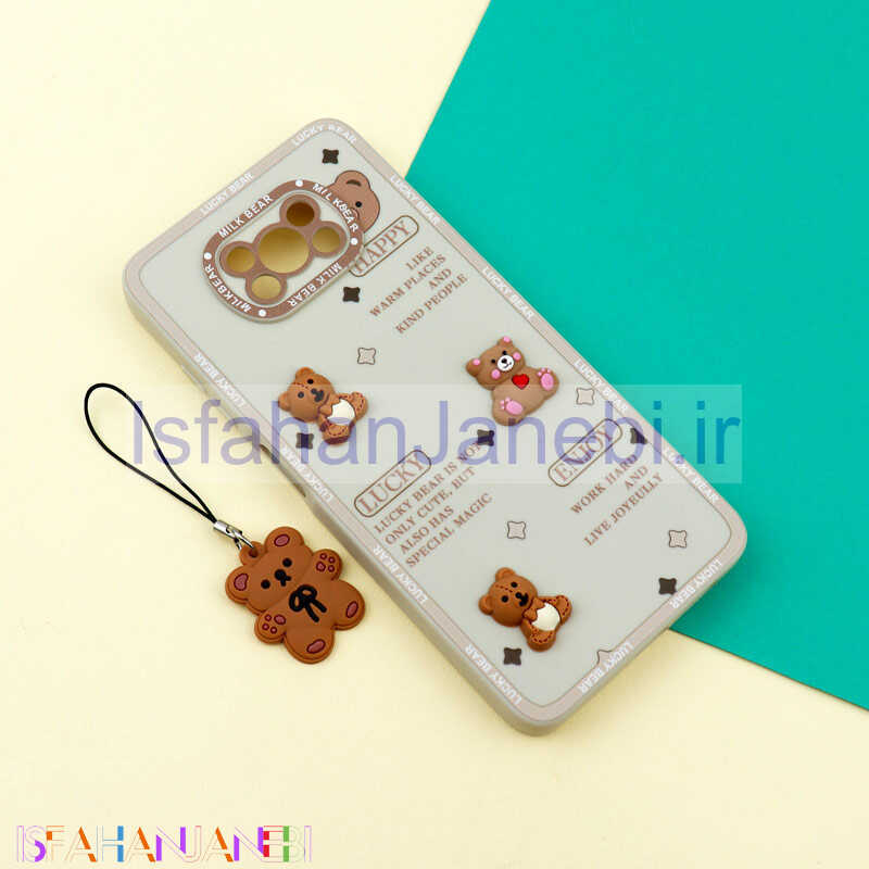 اصفهان جانبی-قاب عروسکی خرس برجسته محافظ لنزدار + آویز خرسی Xiaomi Poco X3
