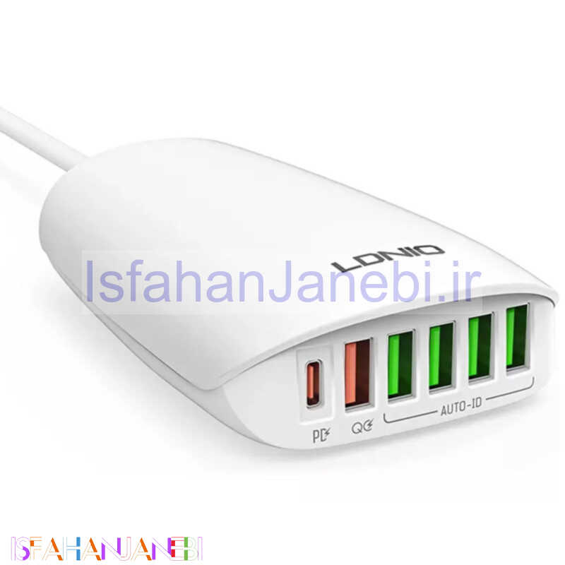 اصفهان جانبی-شارژر دیواری فست شارژ Ldnio A6573C 6Port 3.25A QC3.0 PD 65W